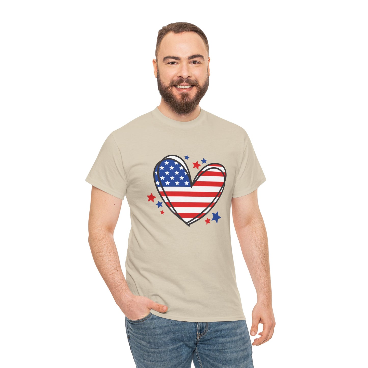 Princess Grace  Patriotic Heart Unisex Heavy Cotton Tee  USA Love T-Shirt