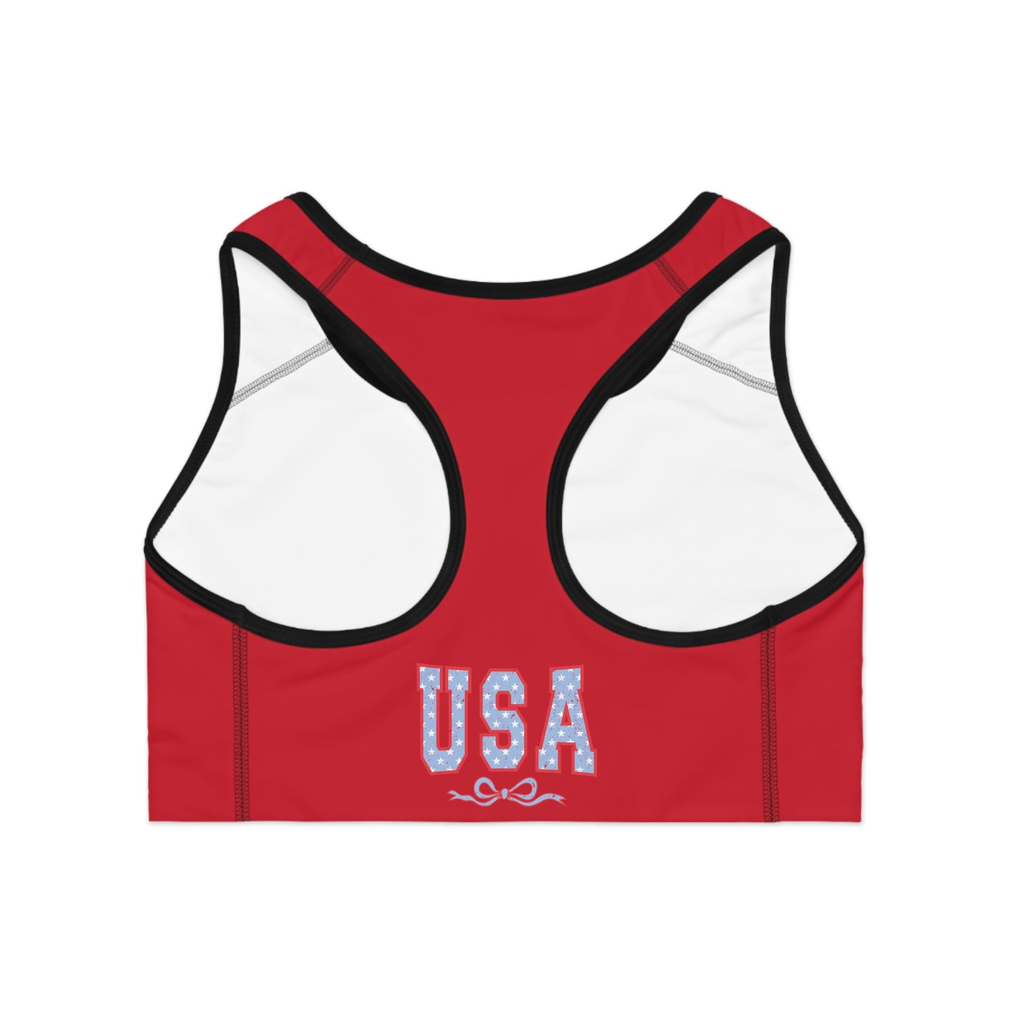 Princess Grace  USA Red Sports Bra  Comfortable Athletic Wear for Independence Day & Fitness Lovers