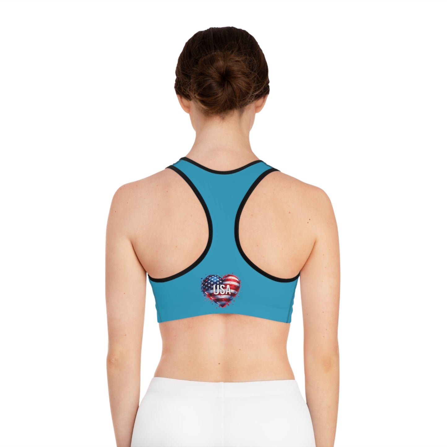 Princess Grace  USA Heart Sports Bra  Patriotic Activewear for Fitness & Holidays