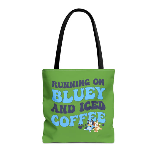 Princess Grace  Bluey Coffee Lover Tote Bag Running on Bluey and Iced Coffee