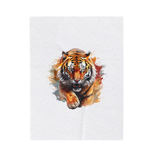 Princess Grace  Tiger Watercolor Velveteen Plush Blanket Cozy Decorative Throw for Home & Gifts