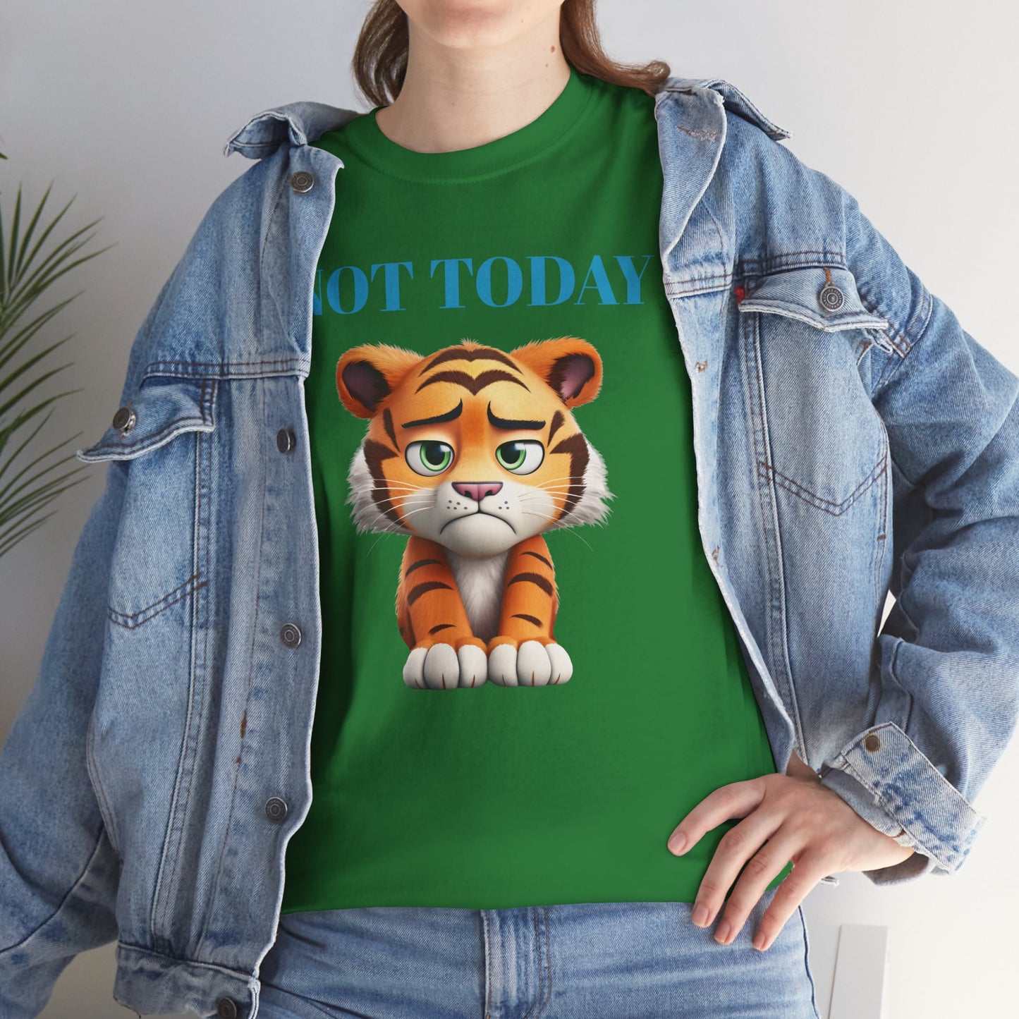 Princess Grace  Not Today Tiger Unisex Heavy Cotton Tee Casual Fun Cat Graphic Shirt