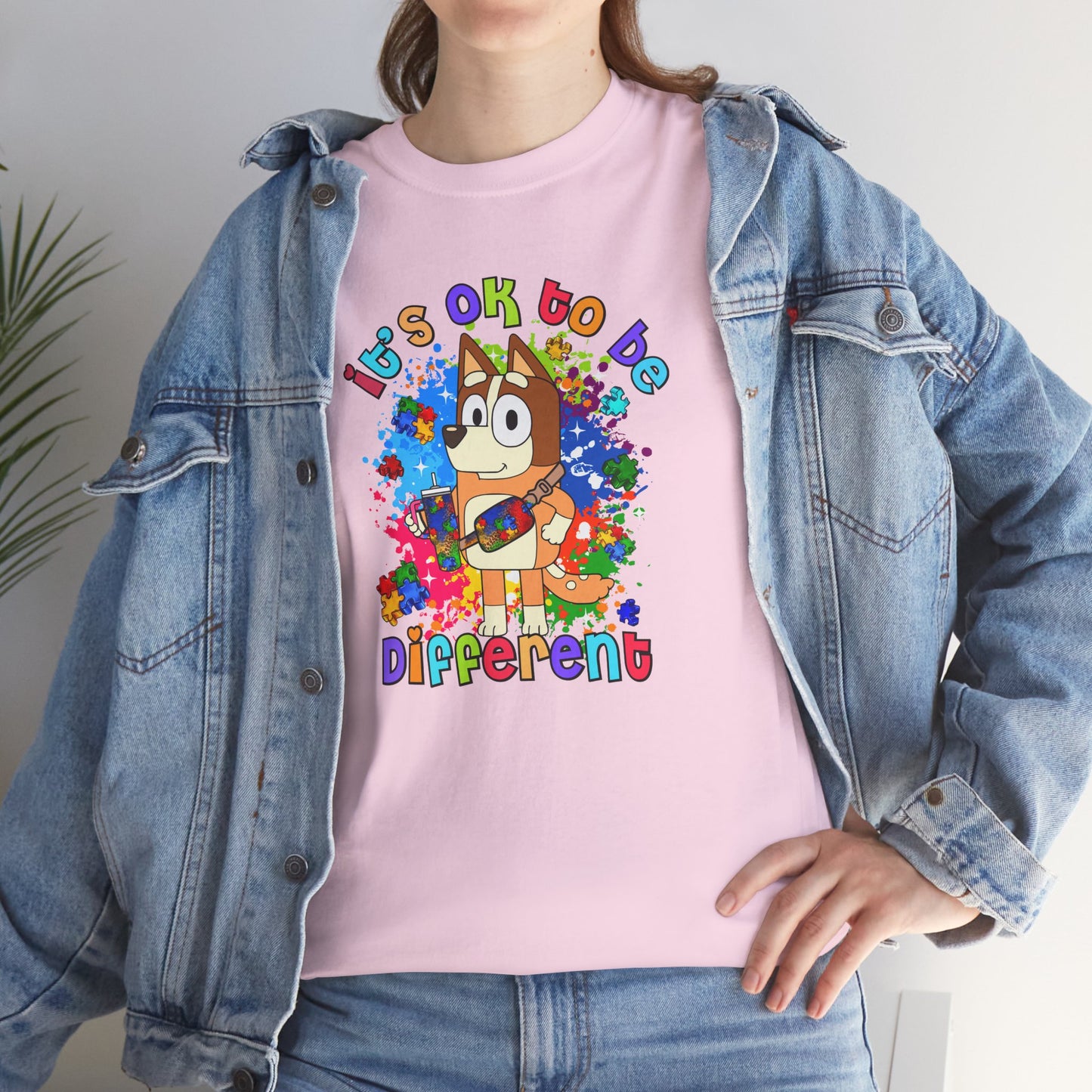 Princess Grace  Bluey Unisex Heavy Cotton Tee  "It's OK to Be Different" Colorful Graphic Tee