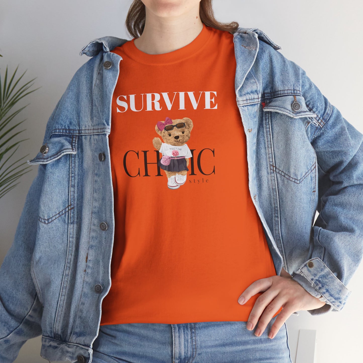 Princess Grace  Survive Chic Unisex Heavy Cotton Tee Cute Bear Graphic T-Shirt for Casual Style