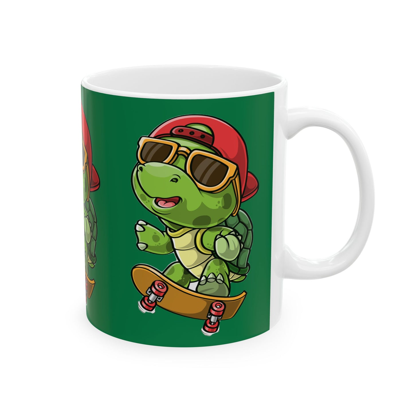 Princess Grace  Cool Skateboarding Turtle Ceramic Mug  Fun Green Cup for Kids and Teens