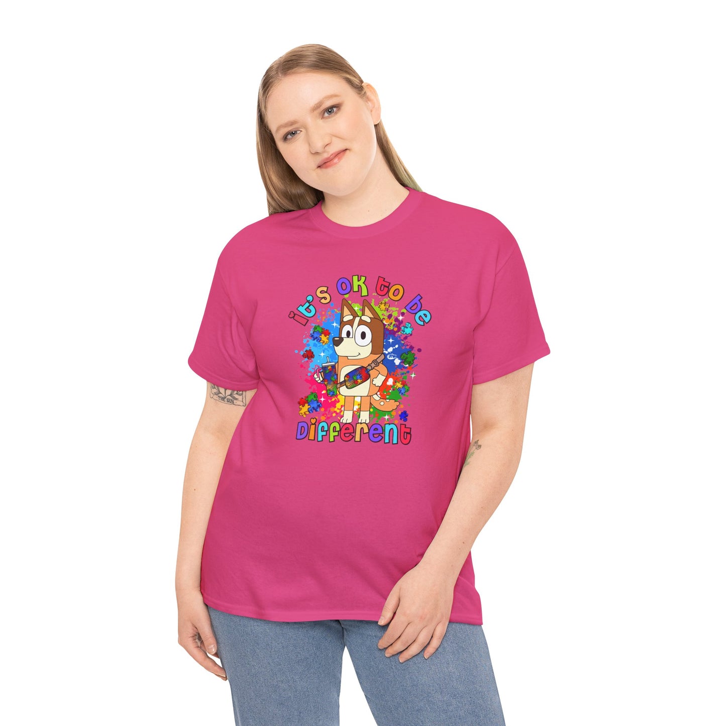Princess Grace  Bluey Unisex Heavy Cotton Tee  "It's OK to Be Different" Colorful Graphic Tee