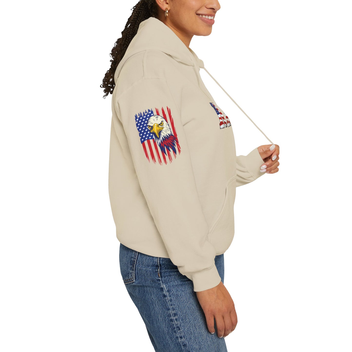 Princess Grace  Patriotic Eagle Navy Hoodie Unisex Heavy Blend Sweatshirt with Flags