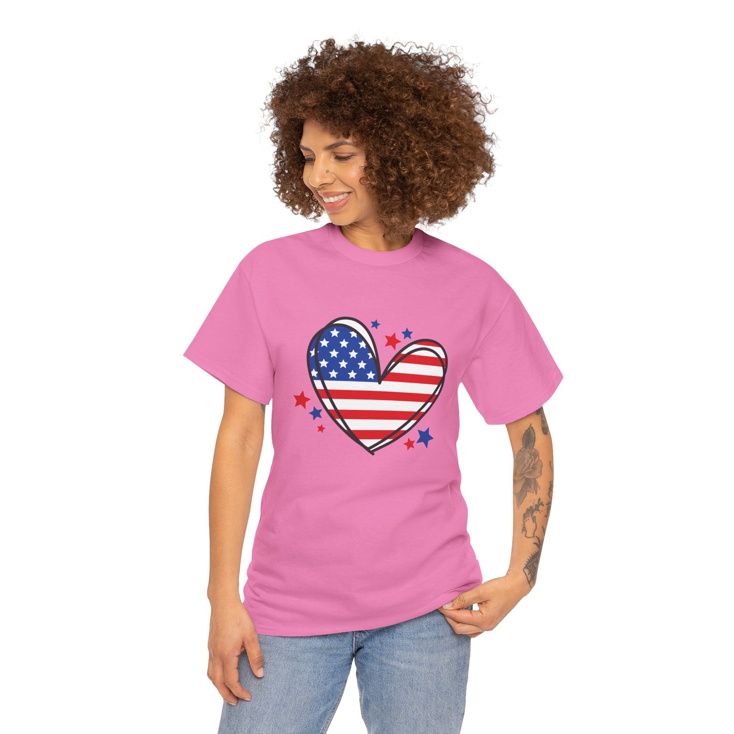 Princess Grace  Patriotic Heart Unisex Heavy Cotton Tee  USA Love T-Shirt