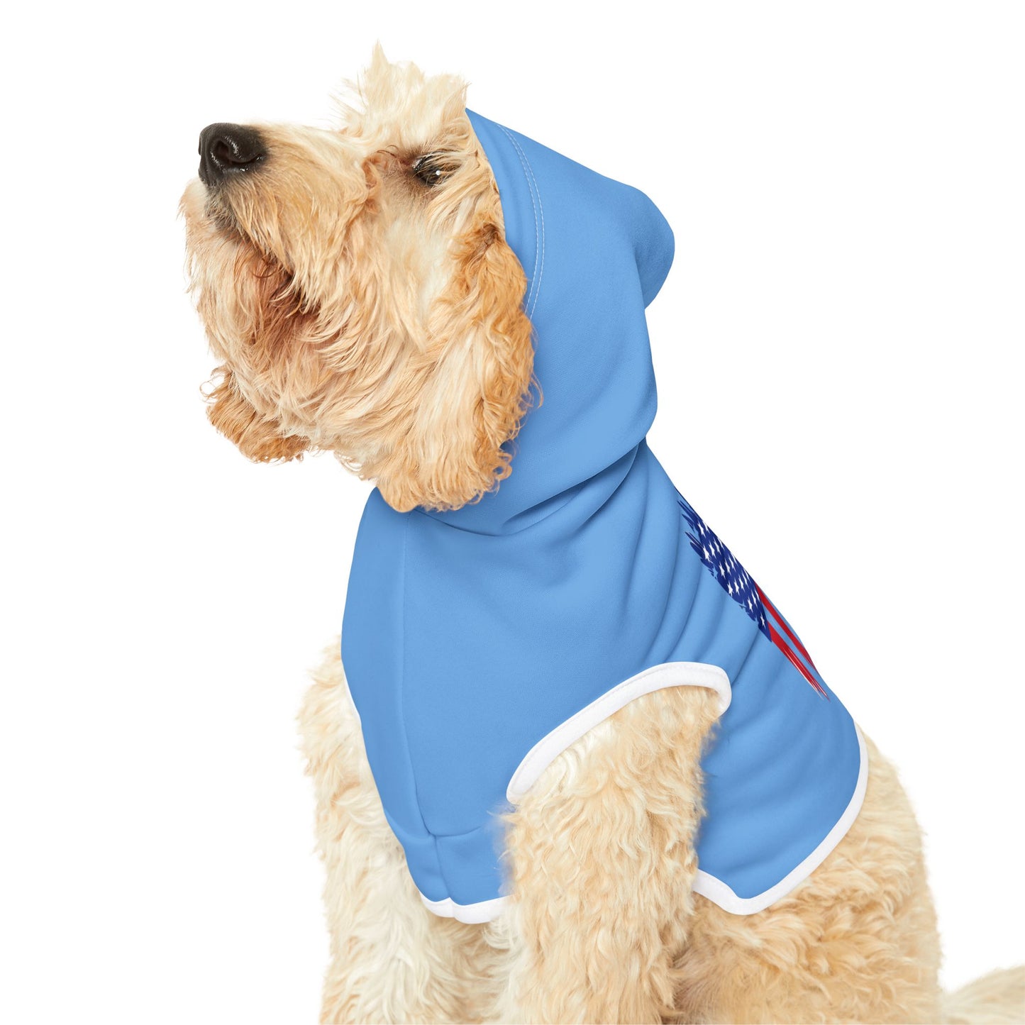 Princess Grace  Patriotic Eagle Pet Hoodie  Cozy Blue Dog Hoodie for Independence Day