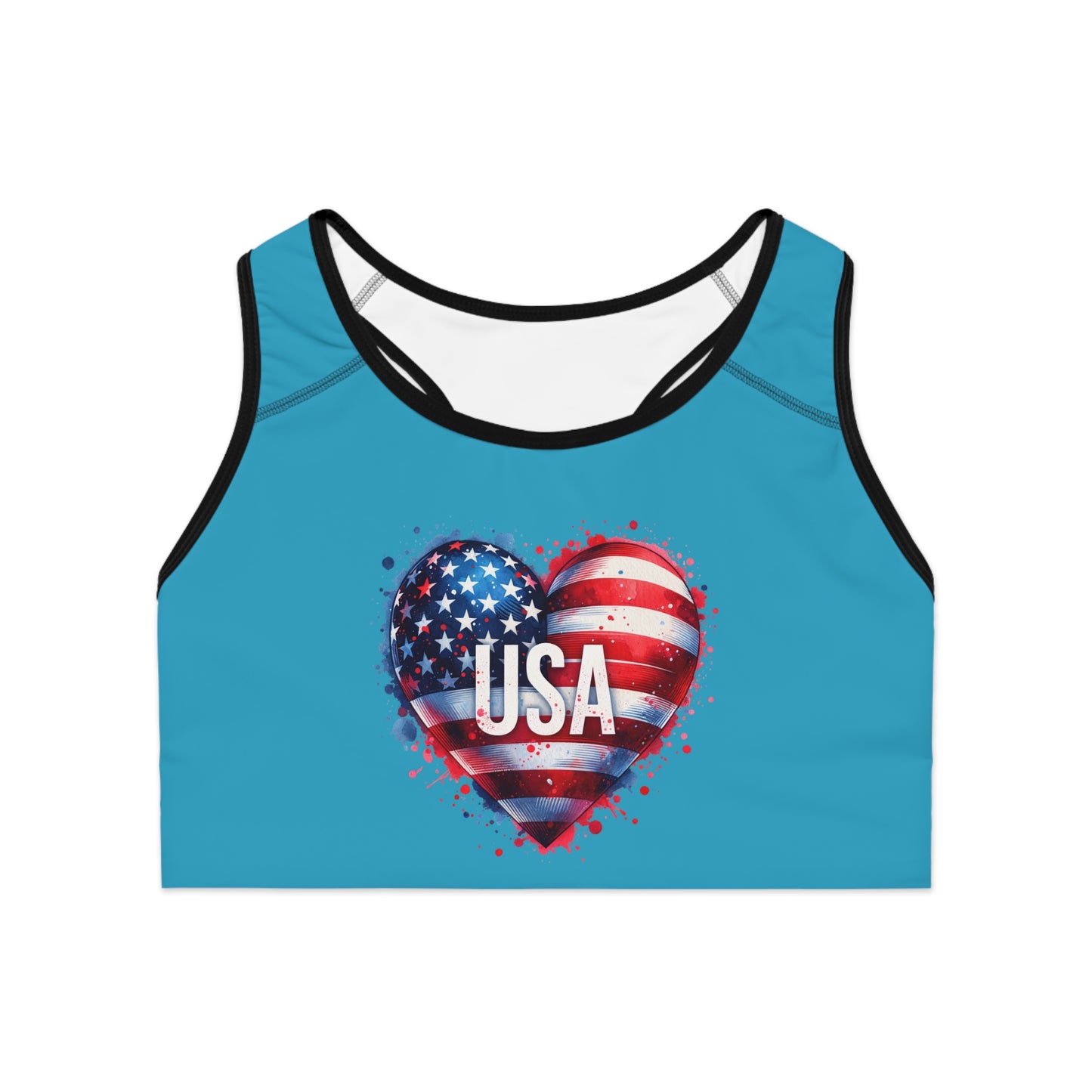 Princess Grace  USA Heart Sports Bra  Patriotic Activewear for Fitness & Holidays
