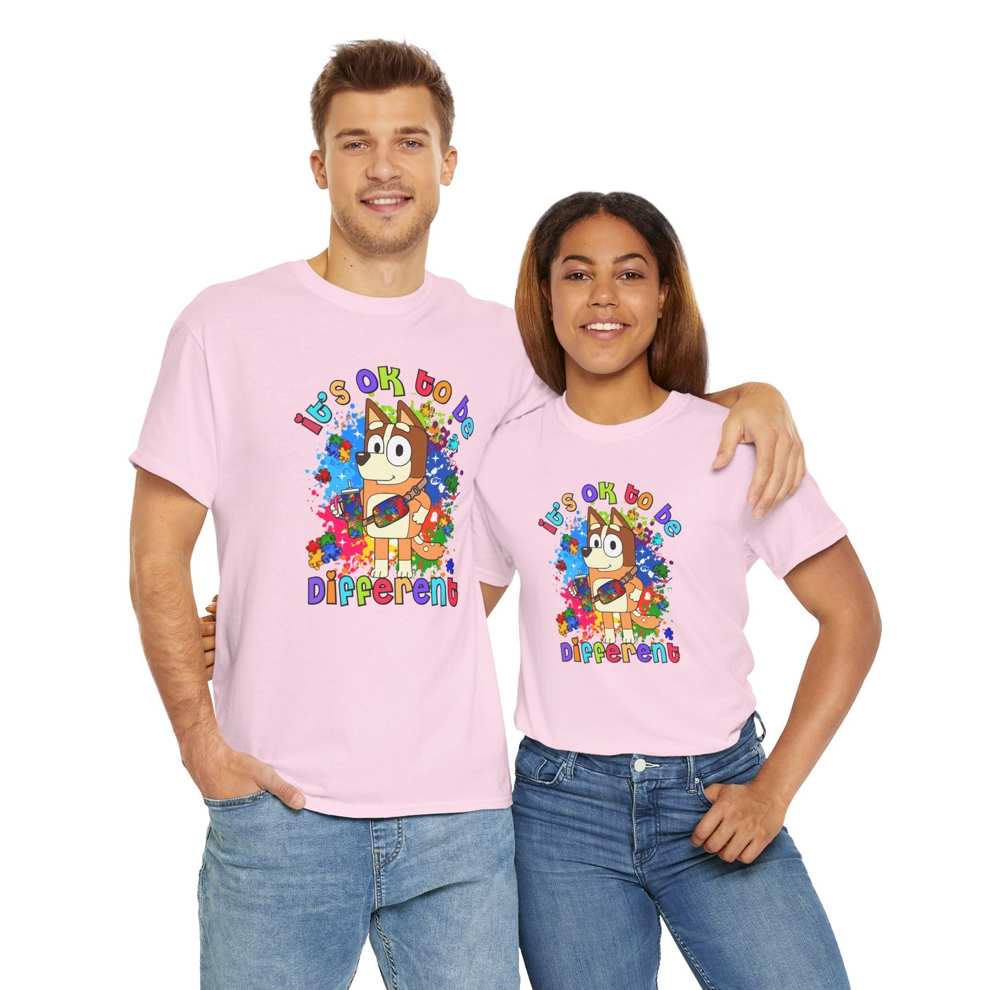 Princess Grace  Bluey Unisex Heavy Cotton Tee  "It's OK to Be Different" Colorful Graphic Tee