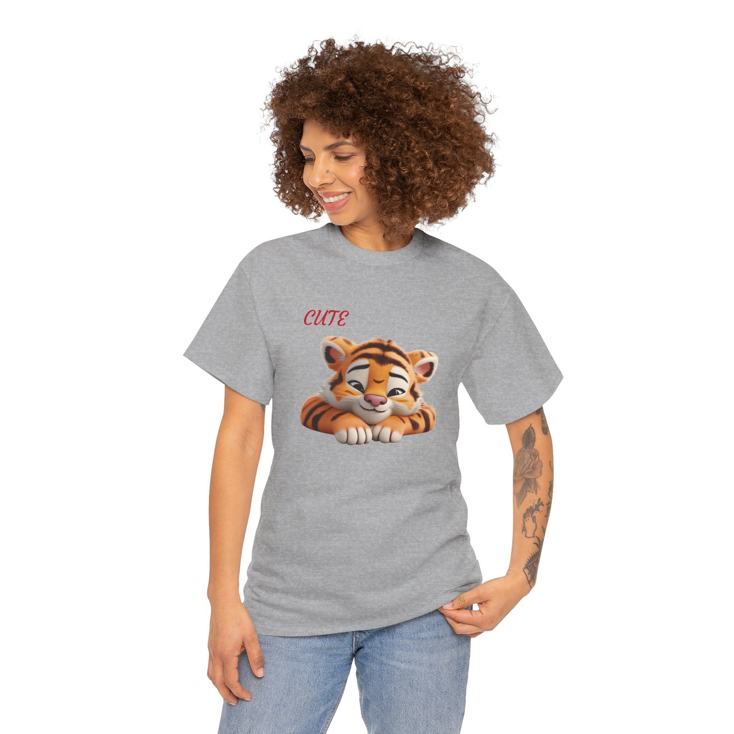 Princess Grace  Cute Tiger Graphic Unisex Heavy Cotton Tee  Perfect for Animal Lovers and Everyday Comfort