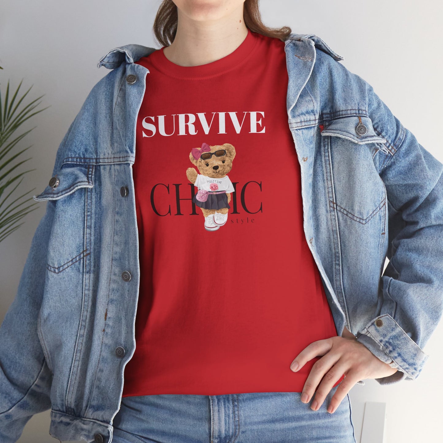 Princess Grace  Survive Chic Unisex Heavy Cotton Tee Cute Bear Graphic T-Shirt for Casual Style