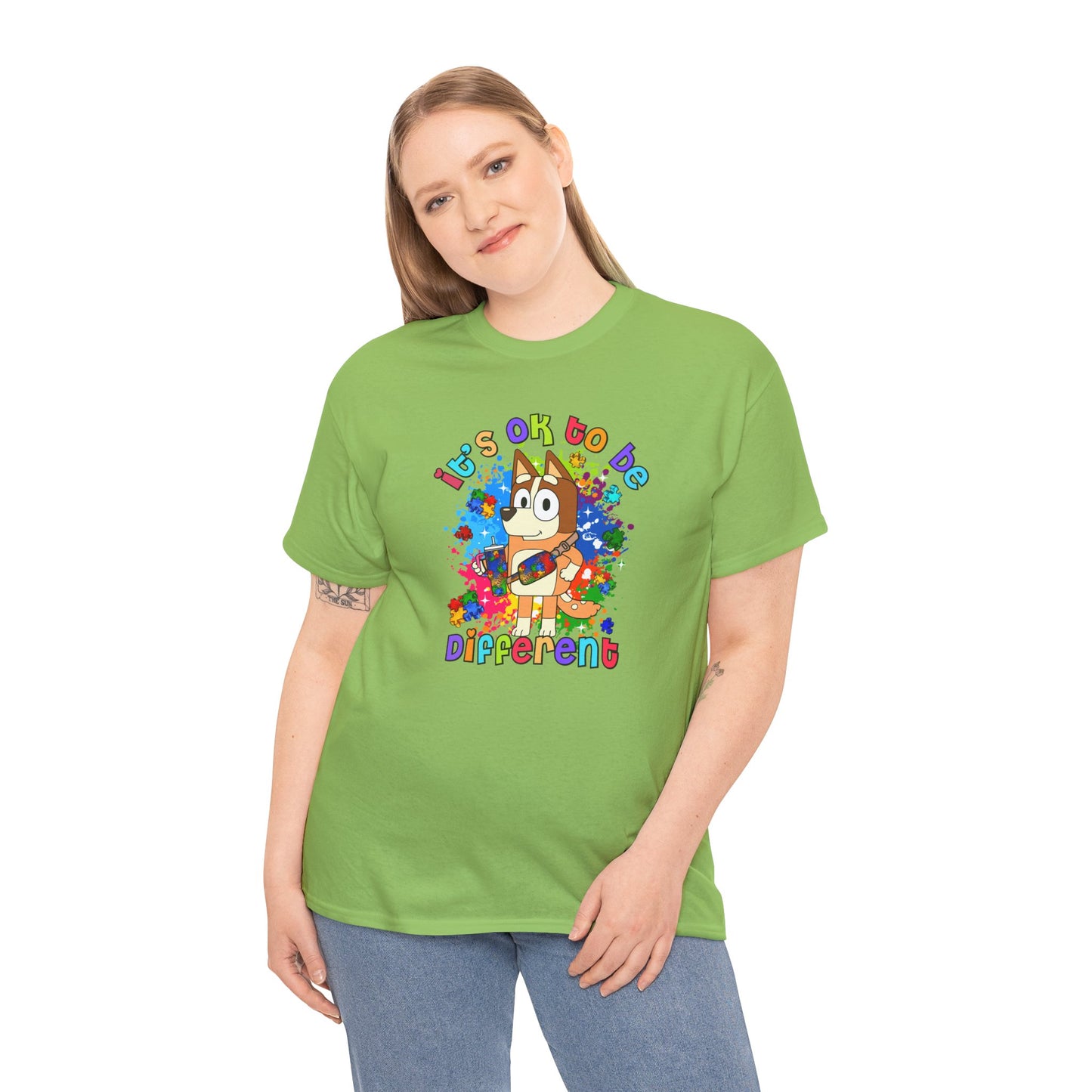 Princess Grace  Bluey Unisex Heavy Cotton Tee  "It's OK to Be Different" Colorful Graphic Tee