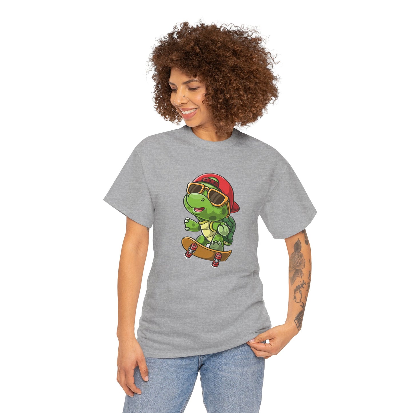 Princess Grace  Cool Skateboarding Turtle Unisex Heavy Cotton Tee