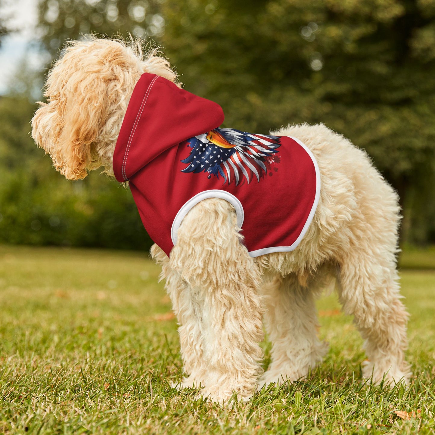 Princes Grace  Patriotic Eagle Pet Hoodie Perfect for National Holidays and Celebrations