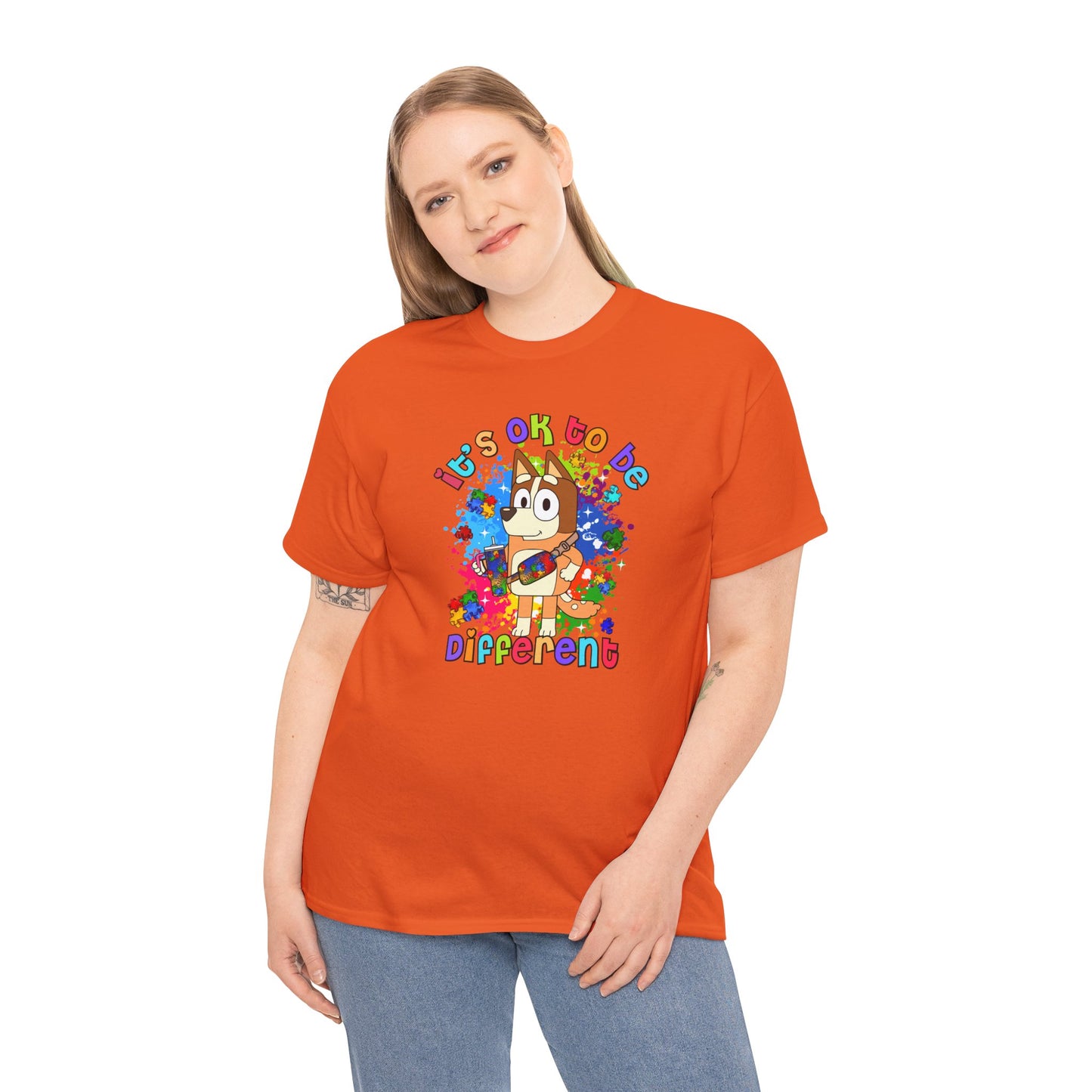 Princess Grace  Bluey Unisex Heavy Cotton Tee  "It's OK to Be Different" Colorful Graphic Tee