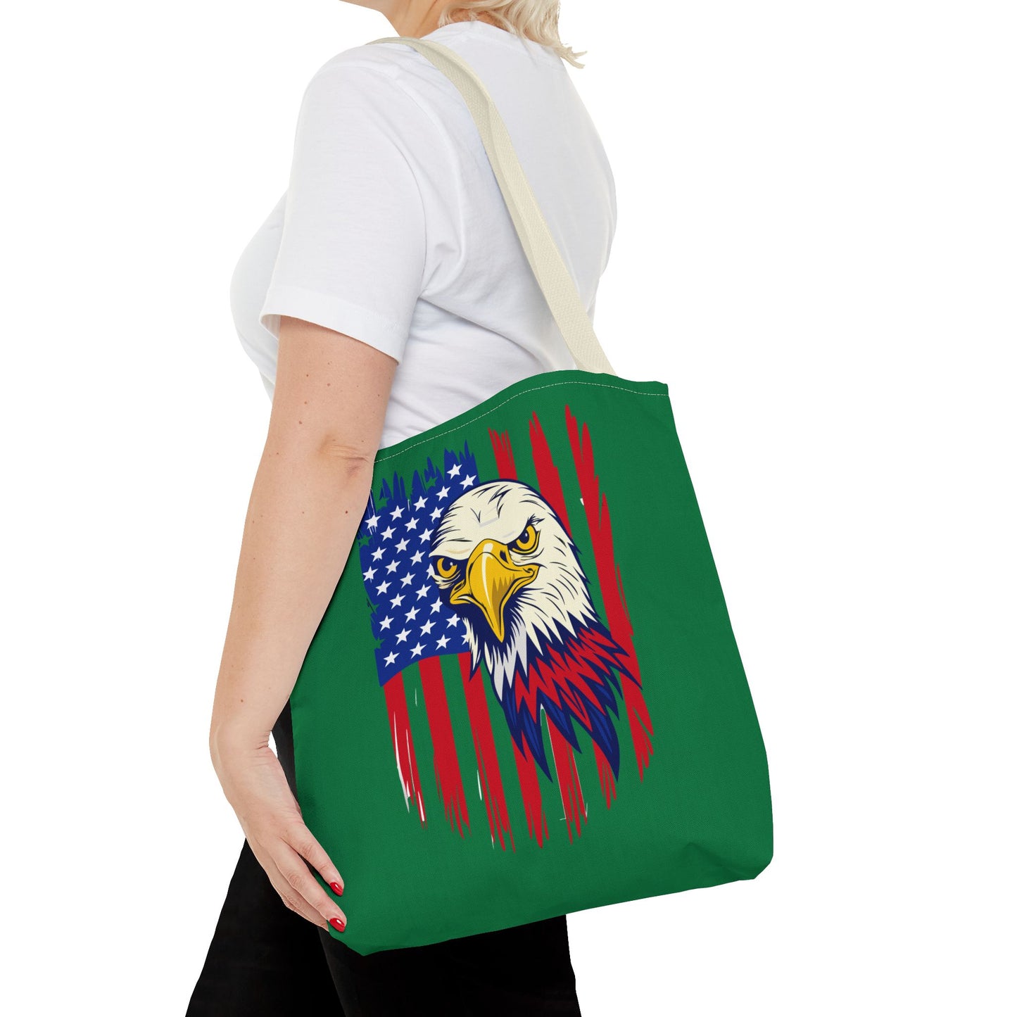 Princess Grace  Eagle American Flag Tote Bag Patriotic Green Carryall for Celebrations