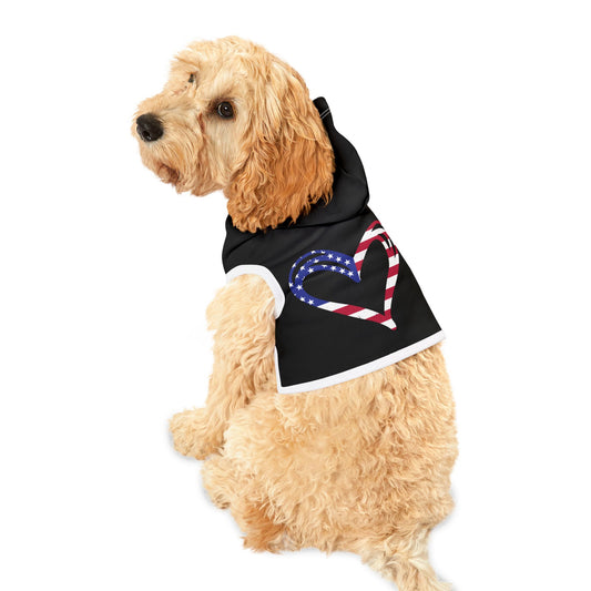 Princess Grace  Patriotic Pet Hoodie  Adorable Black Dog Sweatshirt with Heart Design