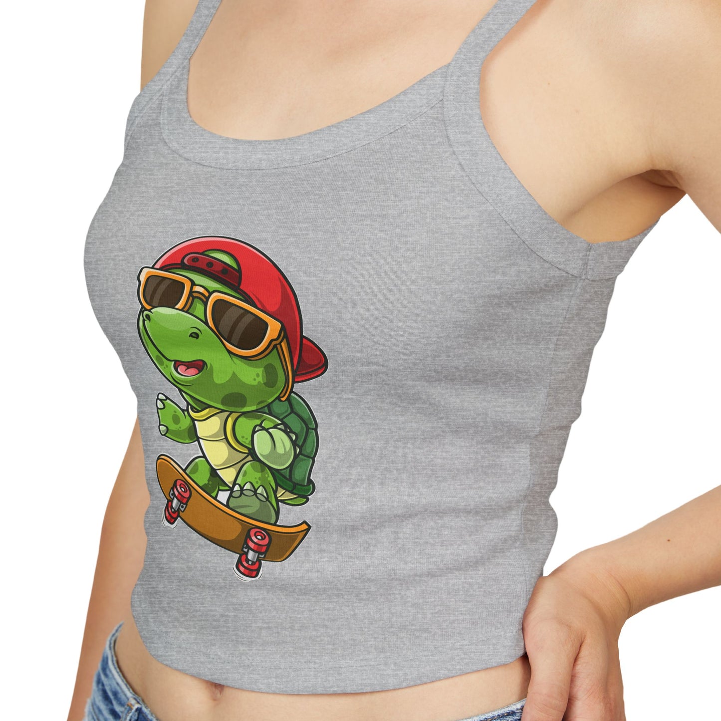 Princess Grace   Cute Cartoon Turtle Skateboarding Women's Spaghetti Strap Tank Top