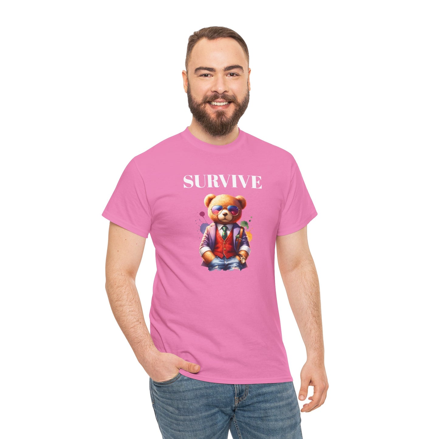 Princess Grace  Unisex Heavy Cotton Tee  'Survive' Teddy Bear Graphic T-Shirt for Casual Wear
