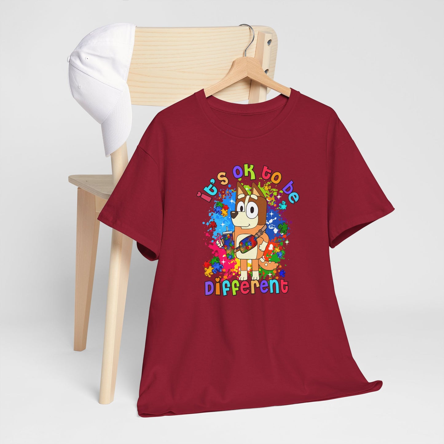 Princess Grace  Bluey Unisex Heavy Cotton Tee  "It's OK to Be Different" Colorful Graphic Tee