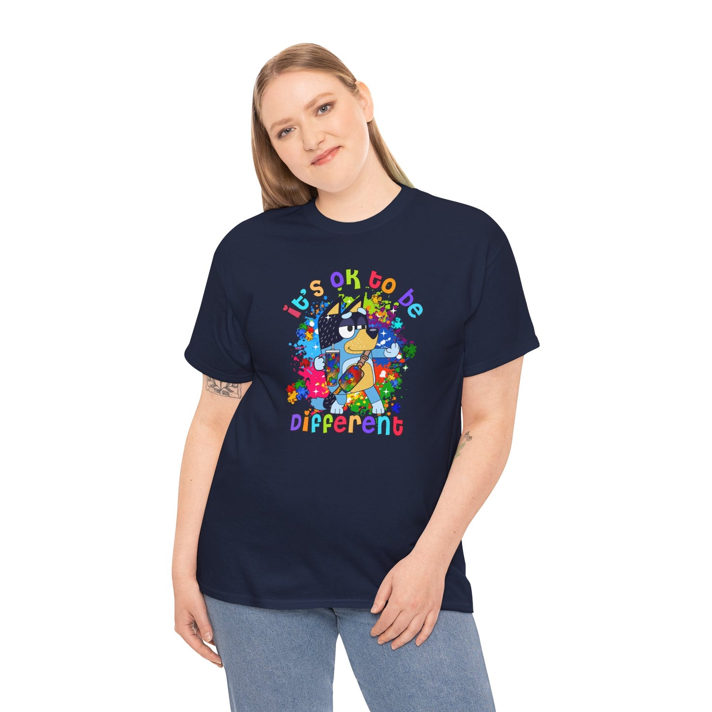 Princess Grace  Bluey  Unisex Heavy Cotton Tee  "It's OK to Be Different" - Colorful Graphic T-Shirt for Self-Expression