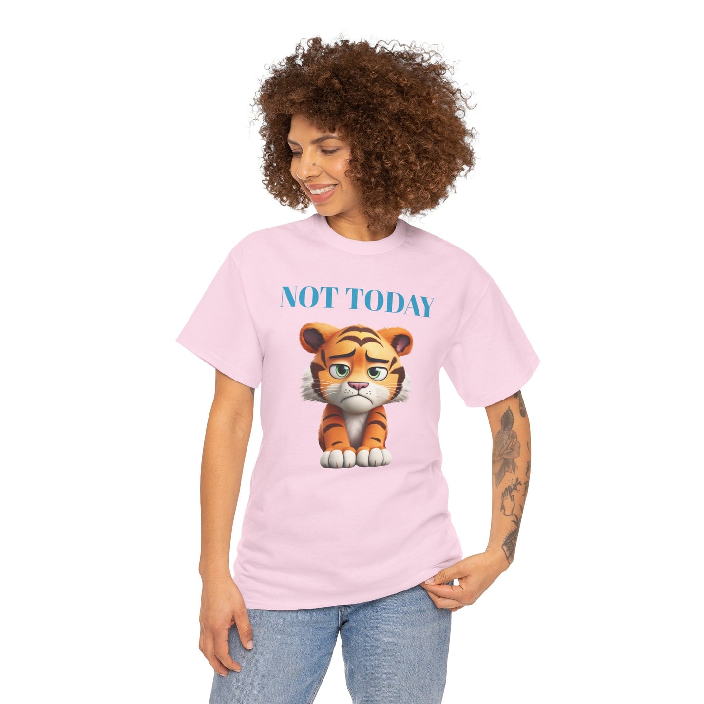 Princess Grace  Not Today Tiger Unisex Heavy Cotton Tee Casual Fun Cat Graphic Shirt