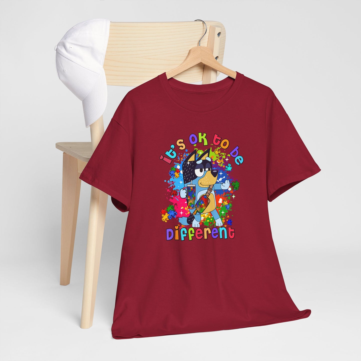Princess Grace  Bluey  Unisex Heavy Cotton Tee  "It's OK to Be Different" - Colorful Graphic T-Shirt for Self-Expression