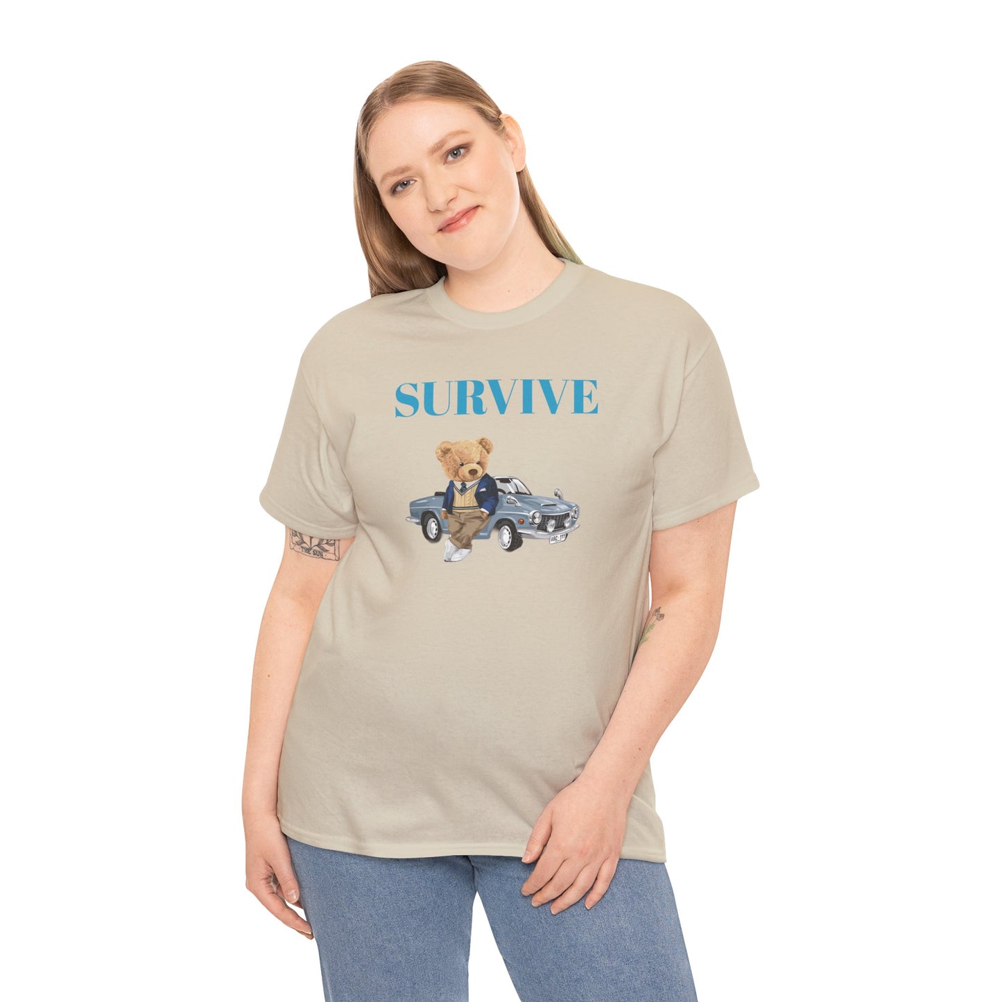 Princess Grace  Survive Bear Unisex Heavy Cotton Tee  Casual Comfort for Animal Lovers