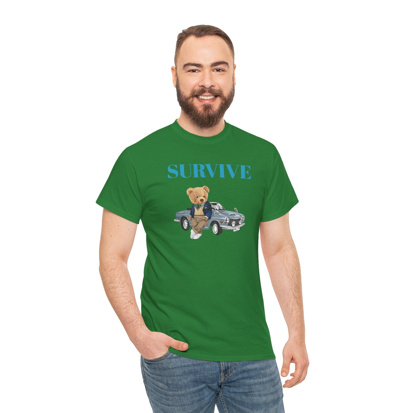 Princess Grace  Survive Bear Unisex Heavy Cotton Tee  Casual Comfort for Animal Lovers