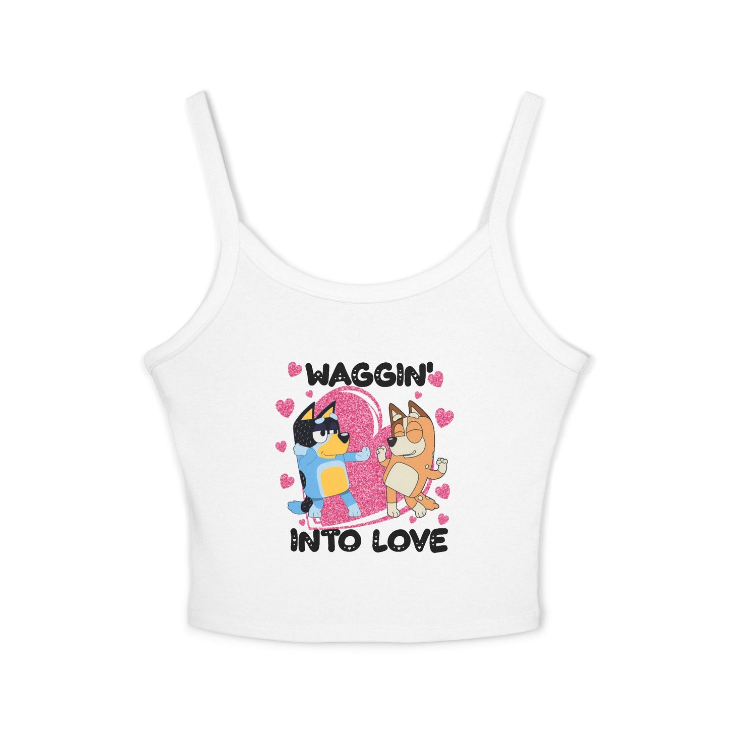 Princess Grace  Bluey  Waggin Into Love Women's Spaghetti Strap Tank Top  Cute Pet Lover Apparel