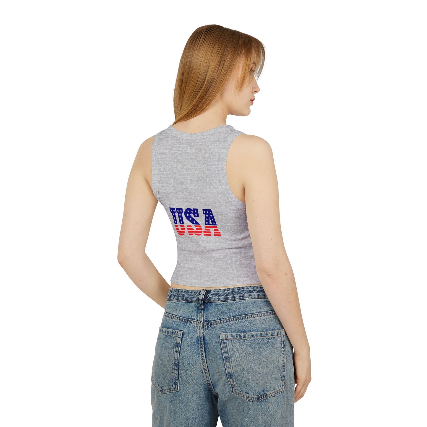 Princess Grace  Patriotic Eagle Women's Racer Tank Top USA Flag Design