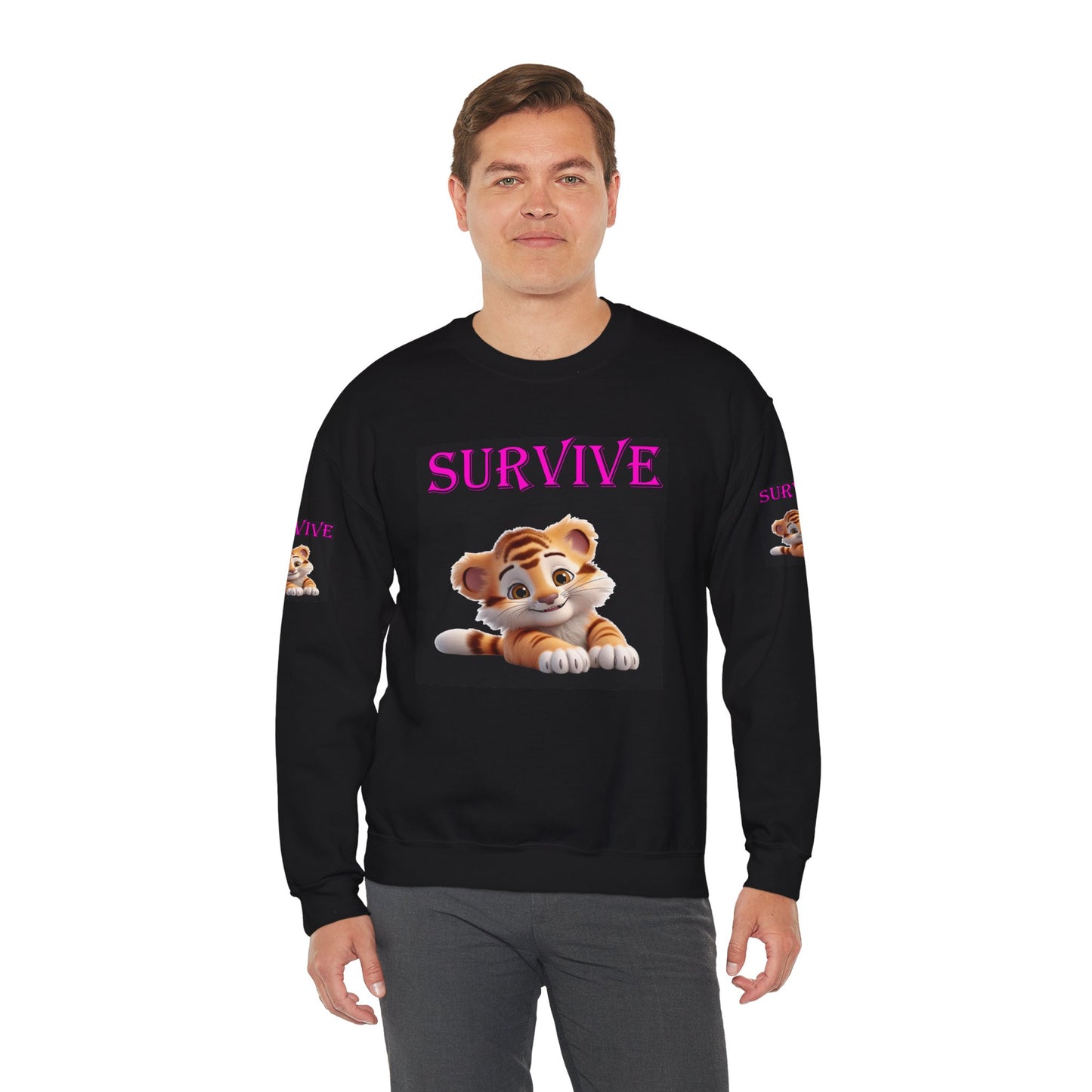 Princess Grace  Survive Tiger Graphic Sweatshirt  Cozy Unisex Crewneck for Animal Lovers