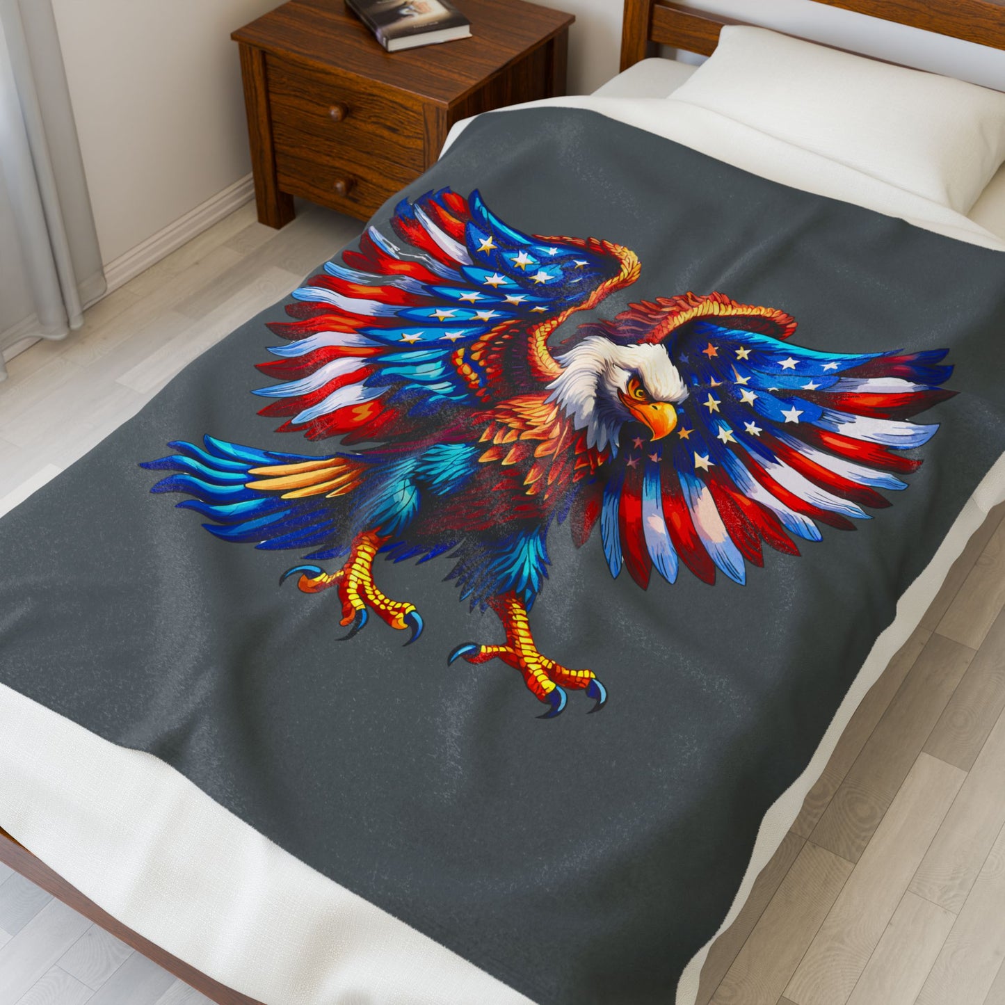 Princess Grace  Patriotic Eagle Velveteen Plush Blanket  Cozy American Flag Throw for Celebrations