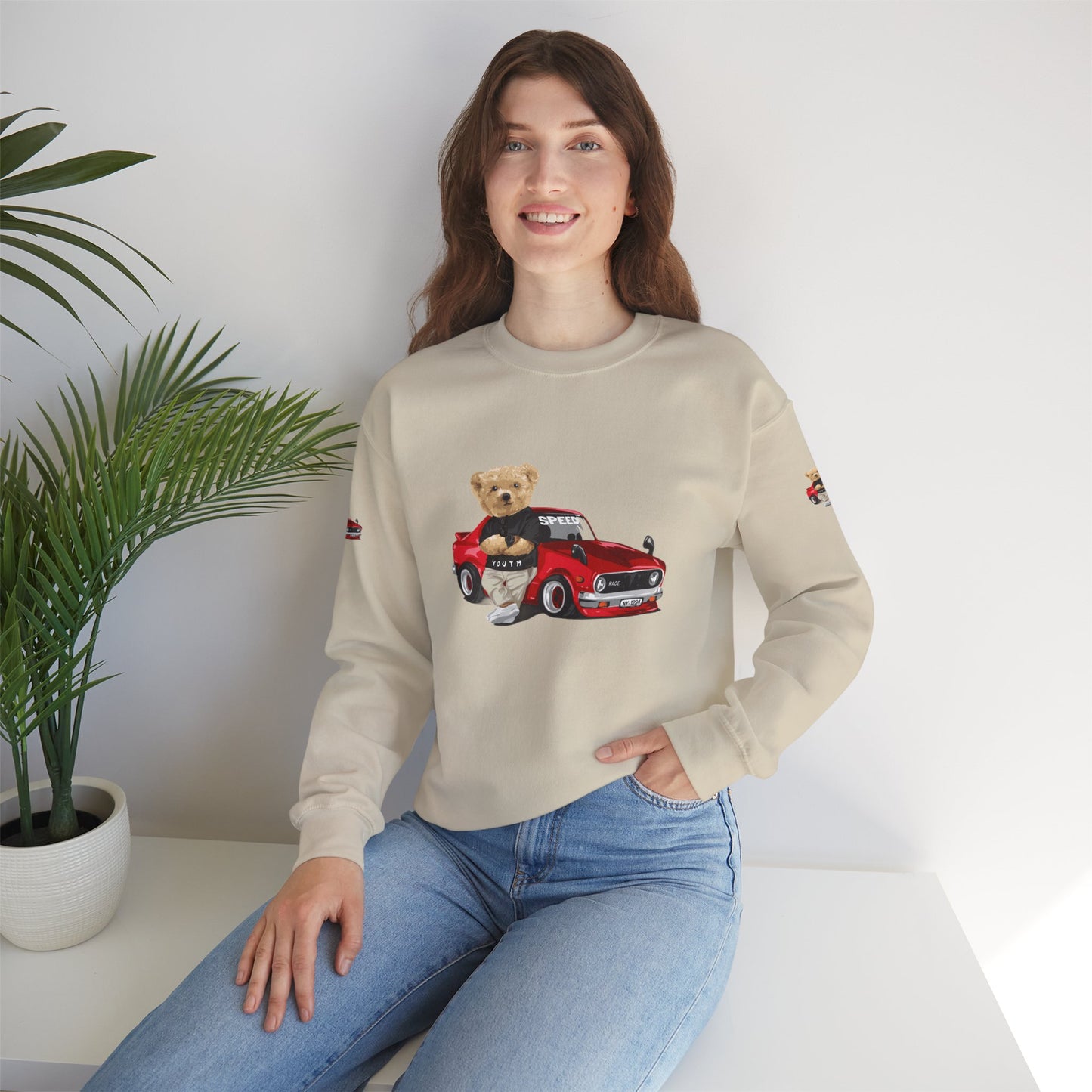 Princess Grace  Cute Bear Vintage Car Sweatshirt Unisex Heavy Blend Crewneck