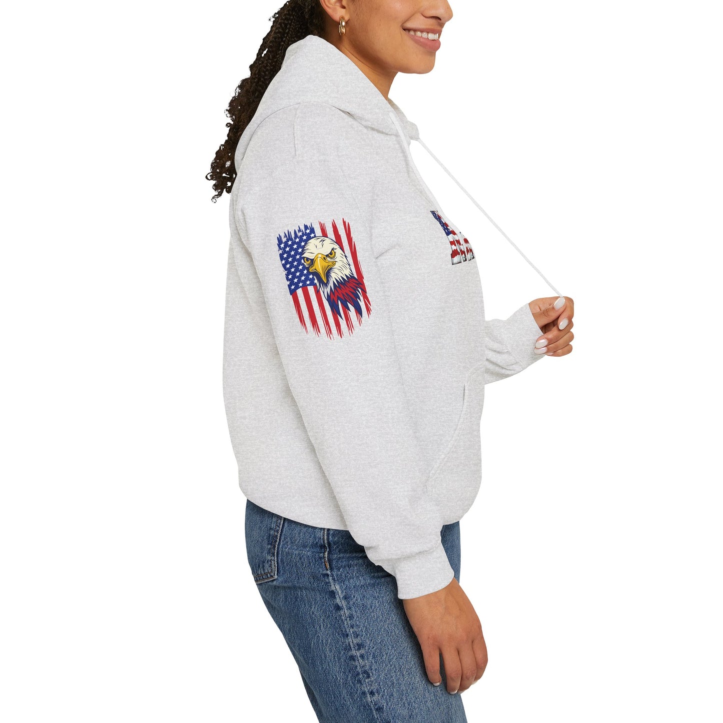 Princess Grace  Patriotic Eagle Navy Hoodie Unisex Heavy Blend Sweatshirt with Flags