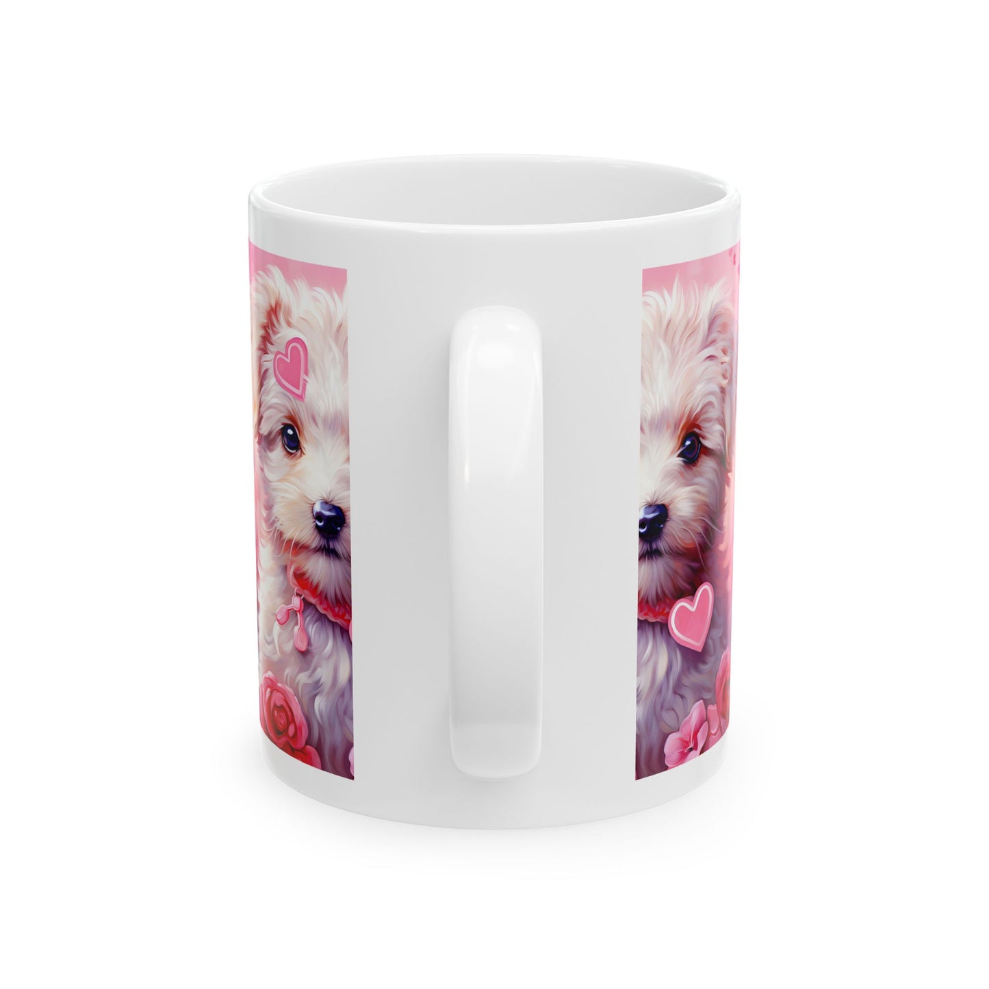 Princess Grace  Cute Puppy Love Ceramic Mug Pink Floral Design