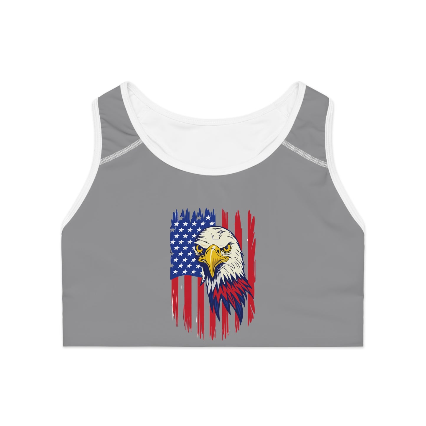 Princess Grace  USA Eagle Sports Bra  Patriotic Workout Top for Active Women