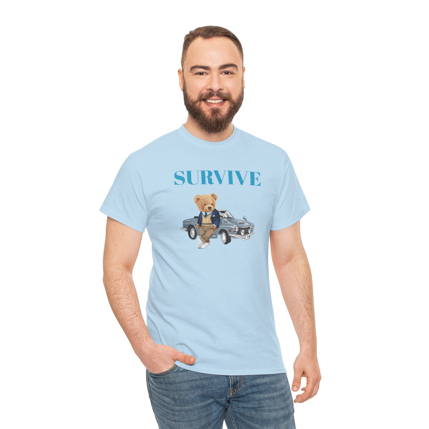 Princess Grace  Survive Bear Unisex Heavy Cotton Tee  Casual Comfort for Animal Lovers