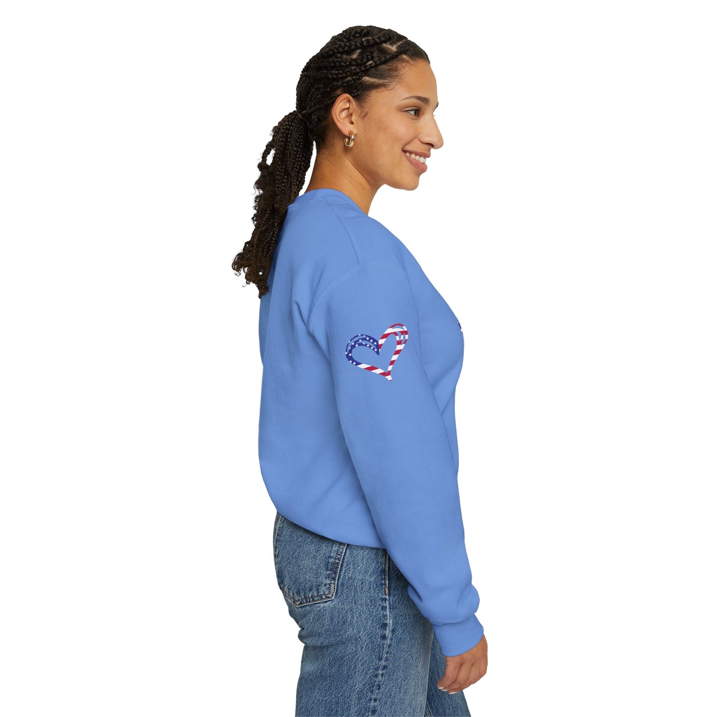 Princess Grace  Patriotic Heart Sweatshirt Unisex Heavy Blend Crewneck with Candy Cane Design