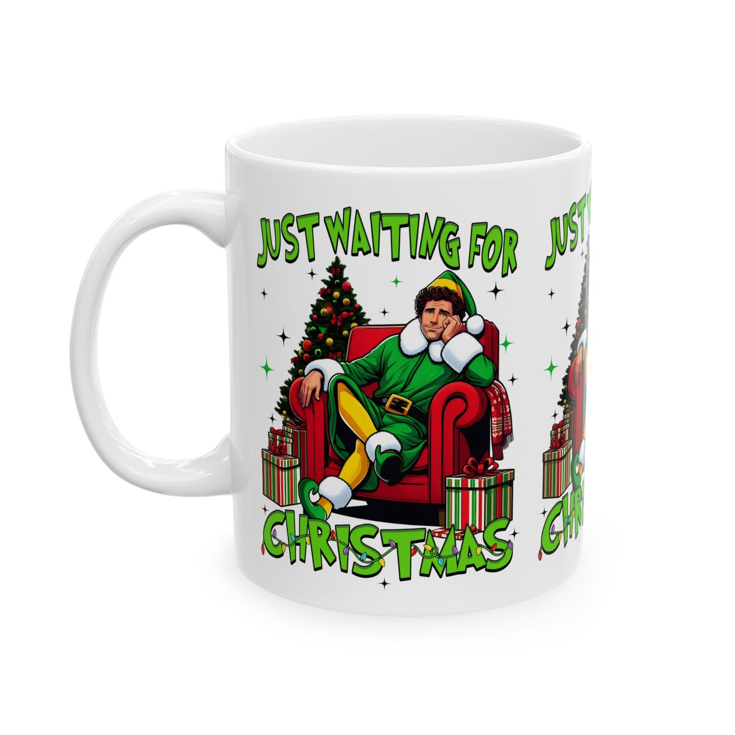 Princess Grace Funny Christmas Ceramic Mug   'Just Waiting for Christmas'