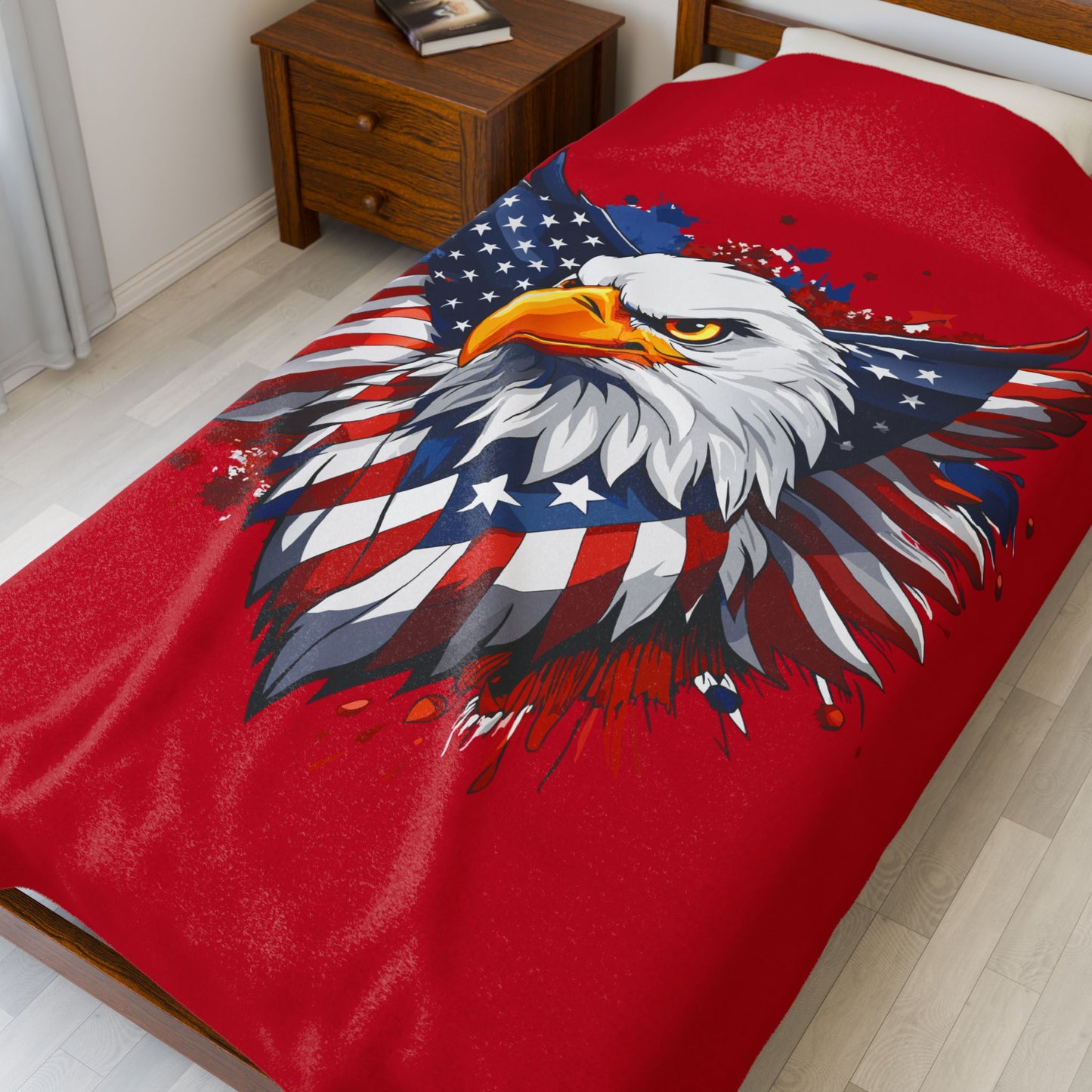 Princess Grace  Patriotic Eagle Velveteen Plush Blanket  Cozy Red Blanket for National Holidays