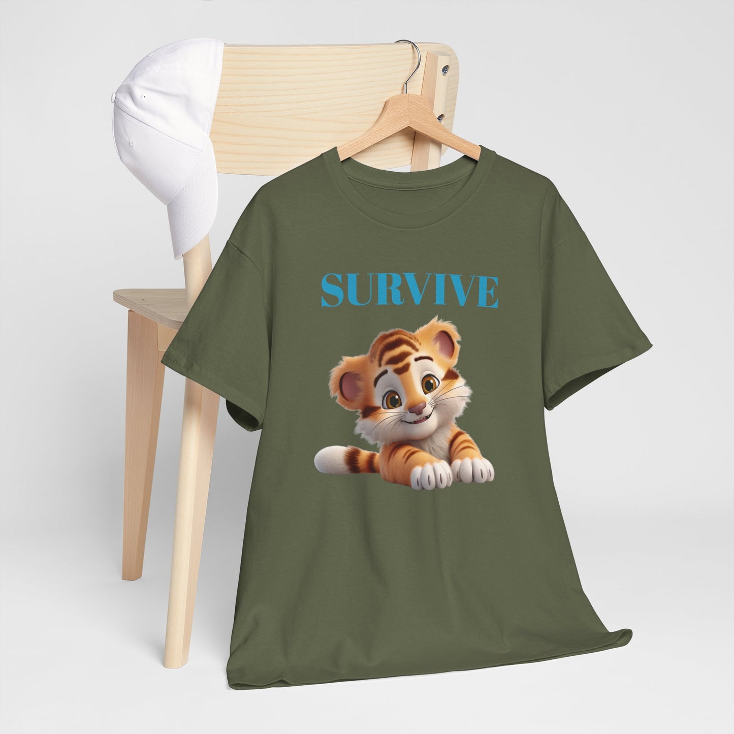 Princess Grace  Survive Tiger Unisex Heavy Cotton Tee Cute Animal Graphic