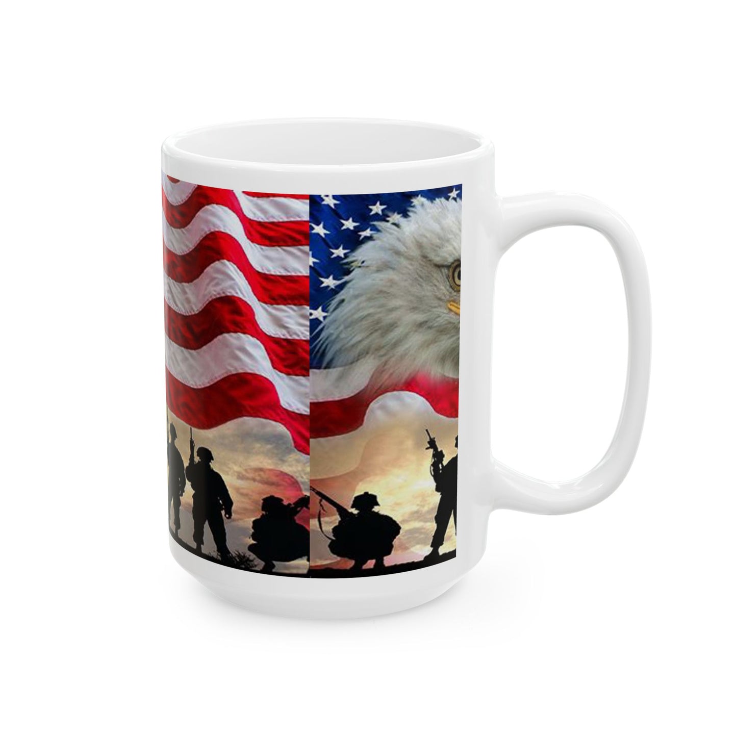 Princess Grace Patriotic Ceramic Mug, Military Tribute Coffee Cup, Eagle Flag Design, 11oz 15oz, Veterans Day Gift, Independence Day Decor