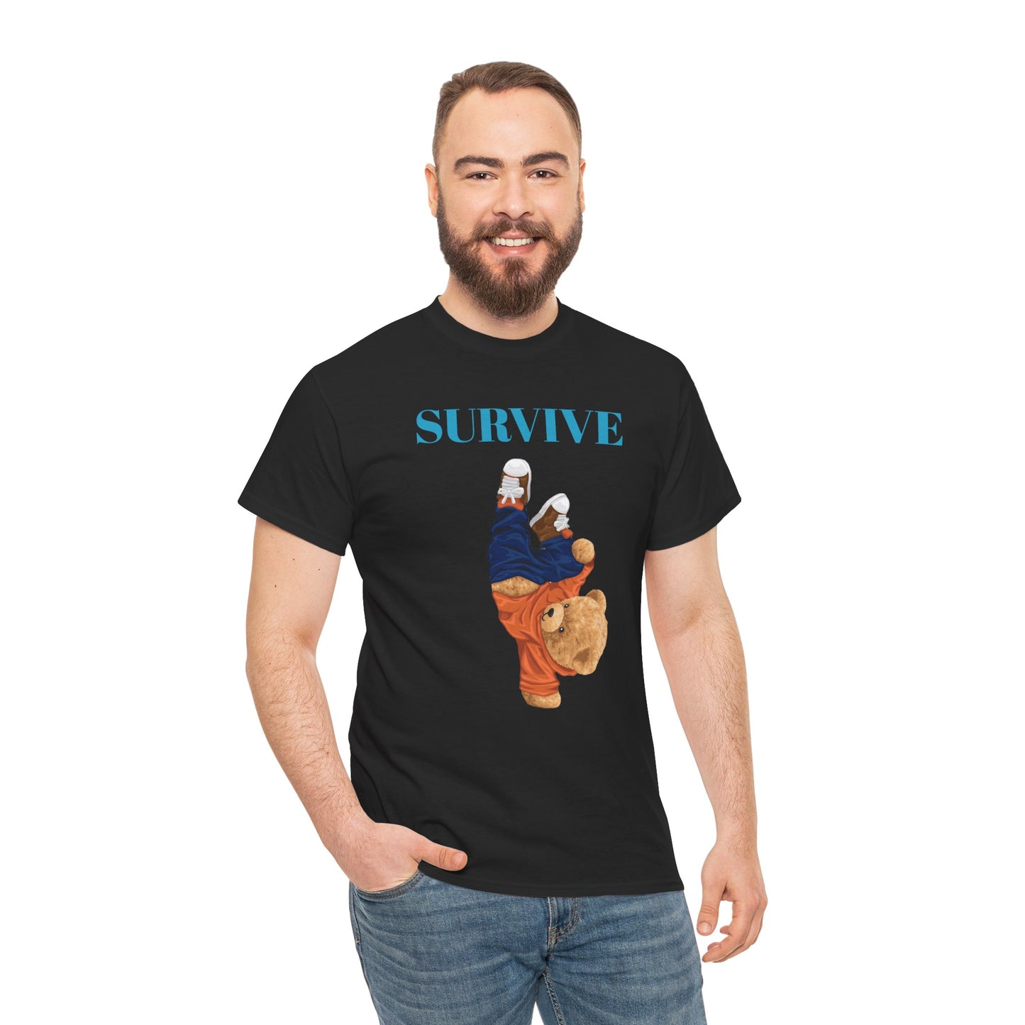 Princess Grace  Survive Bear Graphic Unisex Heavy Cotton Tee Casual Streetwear Tee for Everyday Adventures