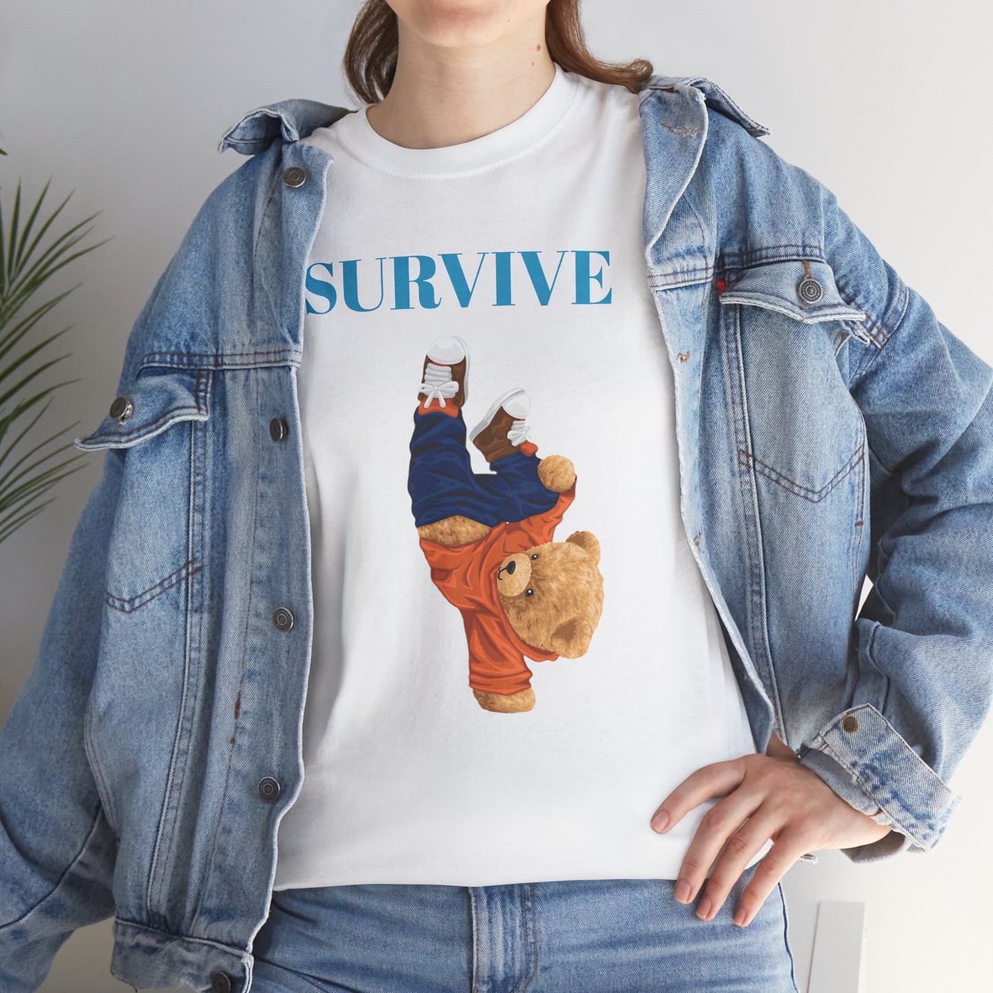 Princess Grace  Survive Bear Graphic Unisex Heavy Cotton Tee Casual Streetwear Tee for Everyday Adventures