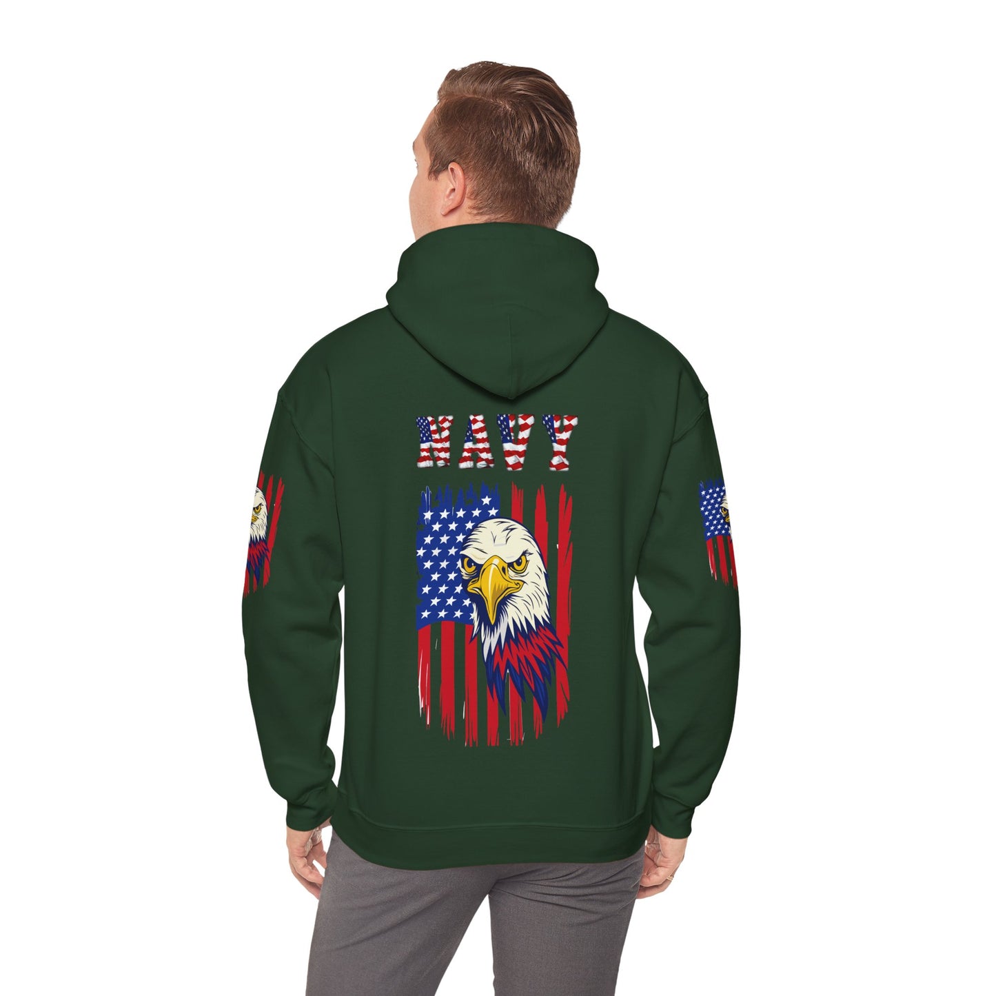 Princess Grace  Patriotic Eagle Navy Hoodie Unisex Heavy Blend Sweatshirt with Flags