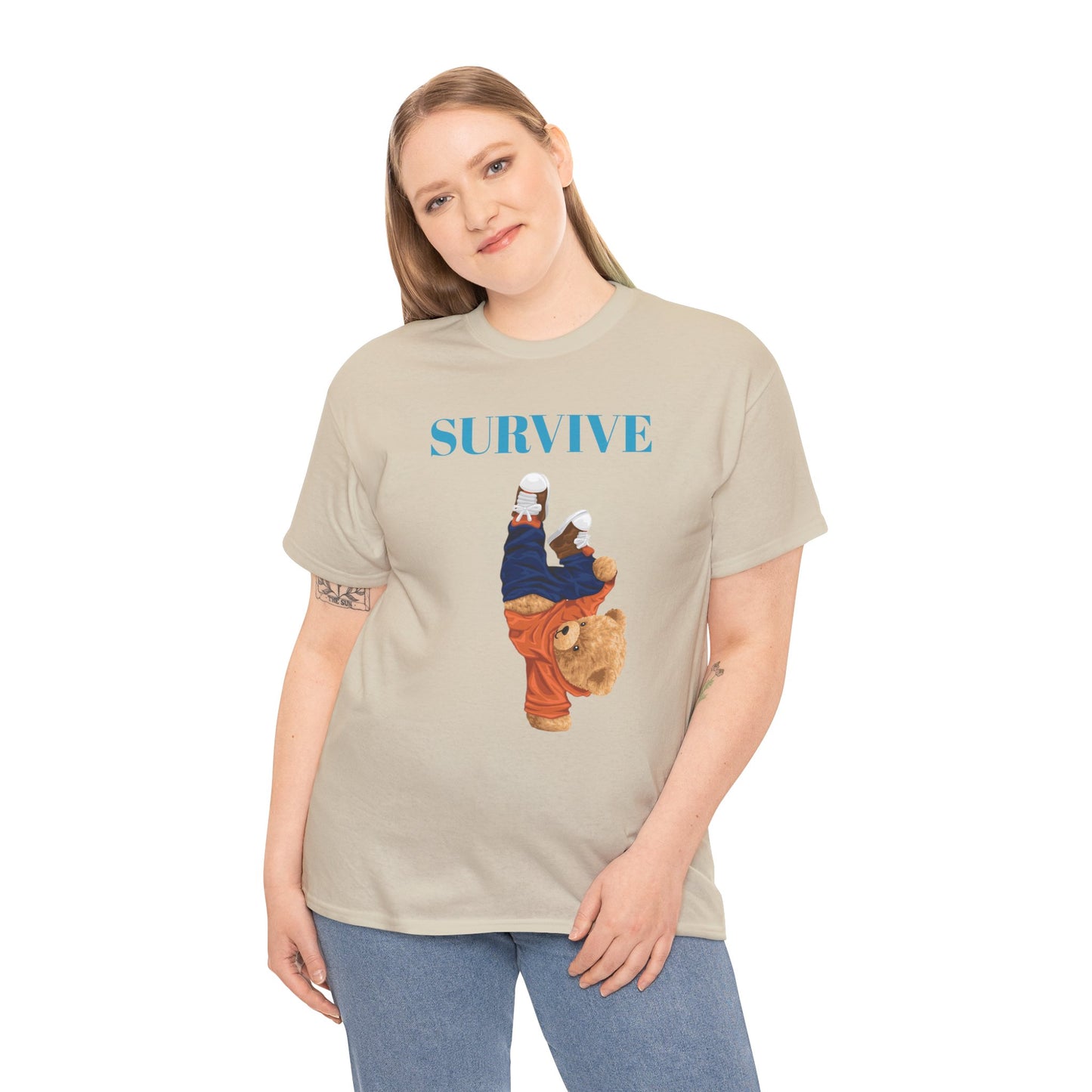 Princess Grace  Survive Bear Graphic Unisex Heavy Cotton Tee Casual Streetwear Tee for Everyday Adventures