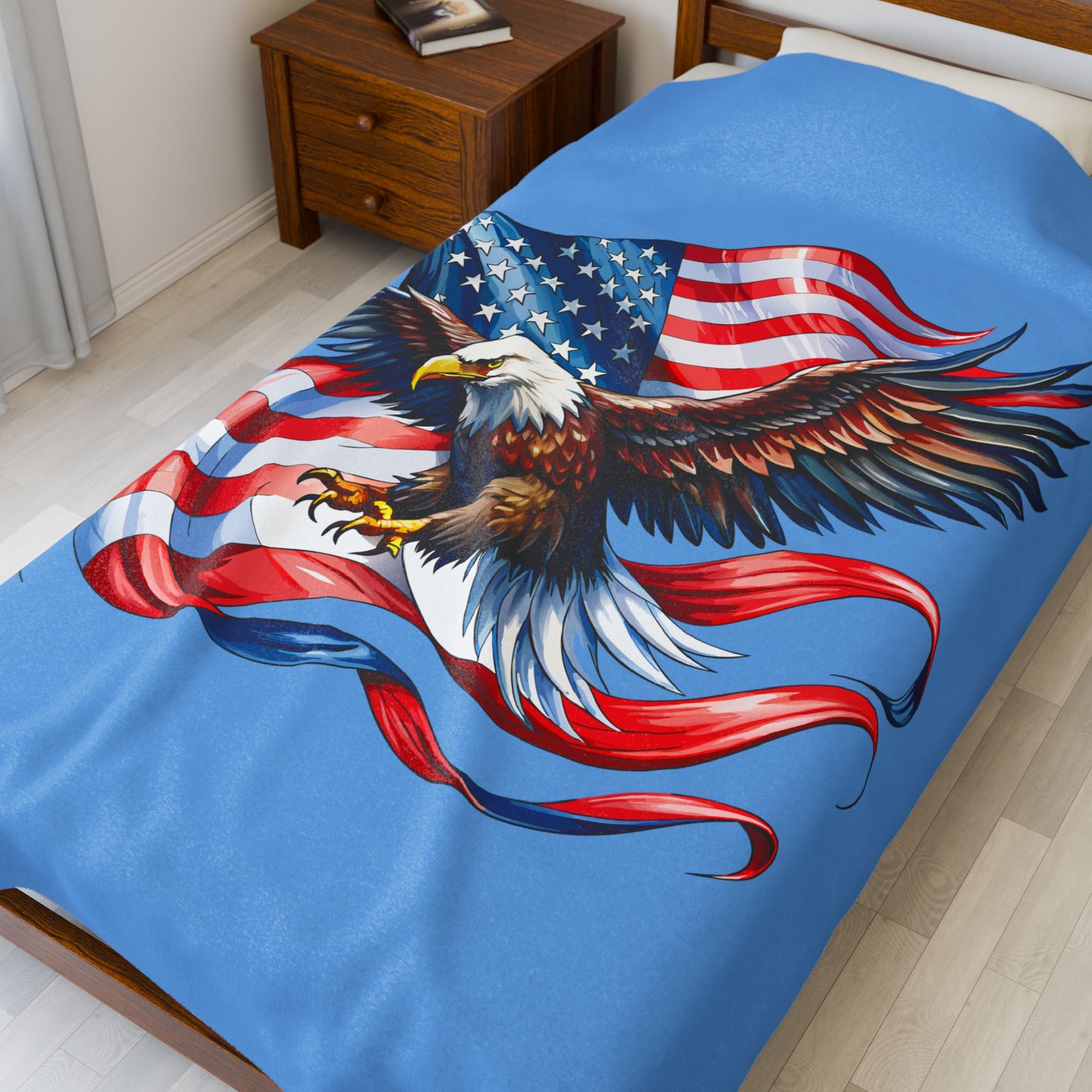 Princess Grace  Eagle Emblem Velveteen Plush Blanket  Perfect for Patriotic Celebrations